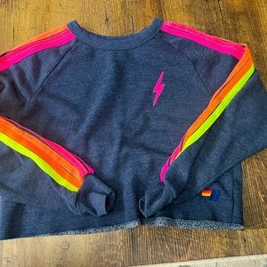 Aviator Nation Cropped Sweatshirt Neon Striped - M
